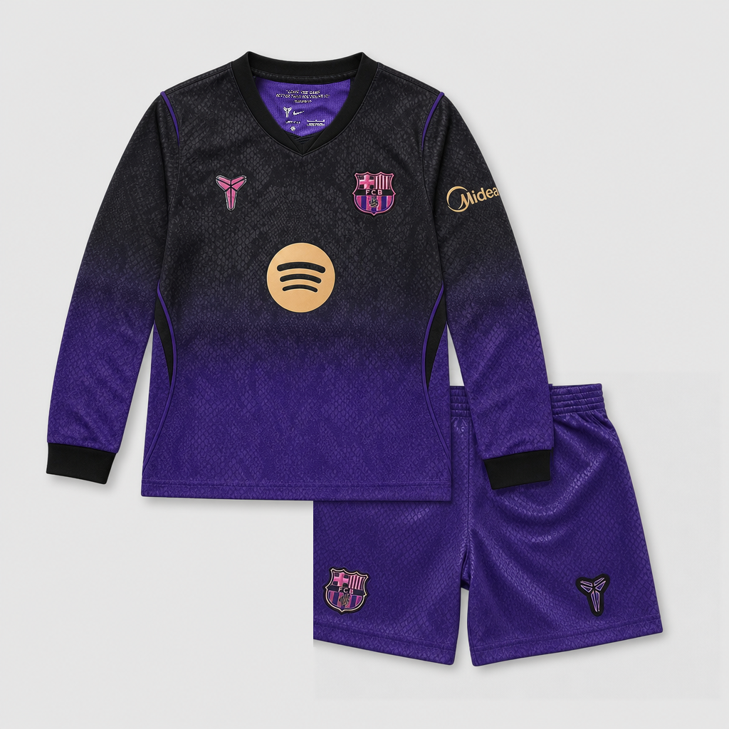 Barcelona Away Kids Kit Long Sleeve 26/27