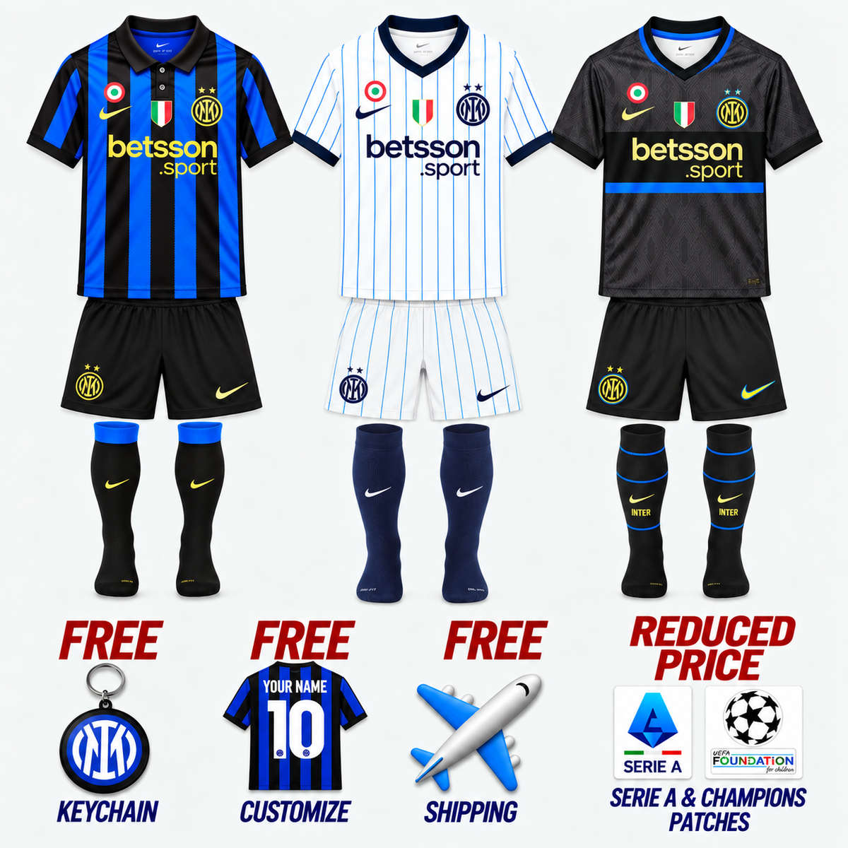 Combo Inter Home Away Third 26/27 - immagine illustrativa; maglie Player e patch opzionali