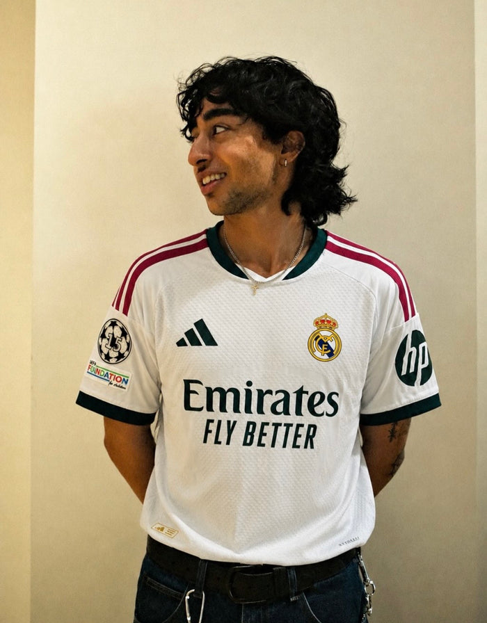 Customer wearing Real Madrid jersey